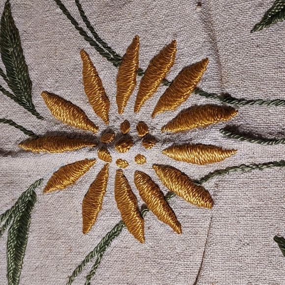 Vintage Handmade Embroidered Large Yellow Flowers Green Stems Pillow Cover - Picture 2 of 6